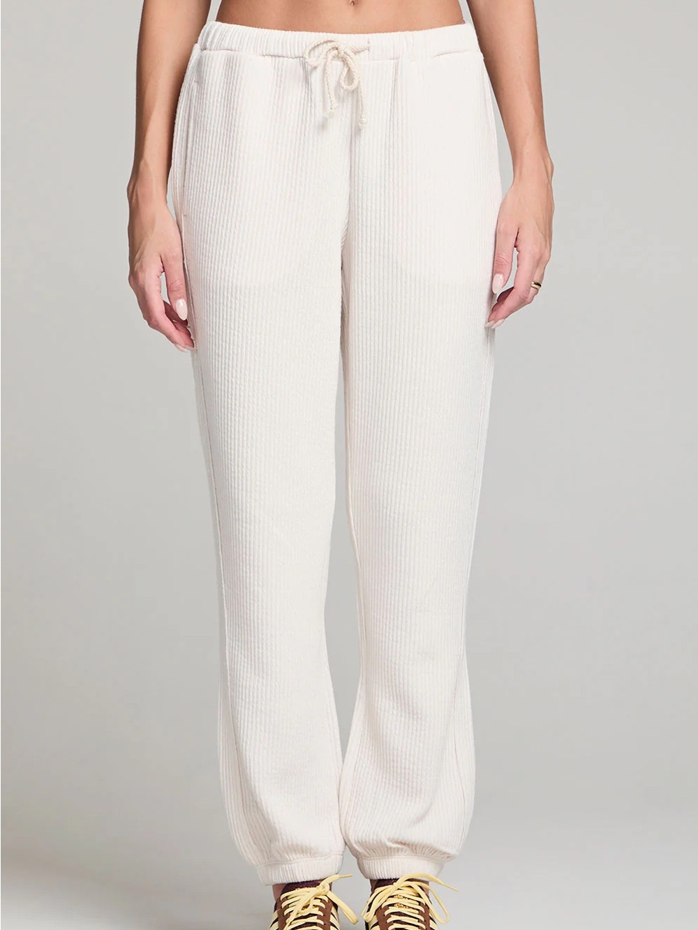 Saltwater Luxe Cream Ribbed Jogger Lounge Pants Anthropologie Small NEW
